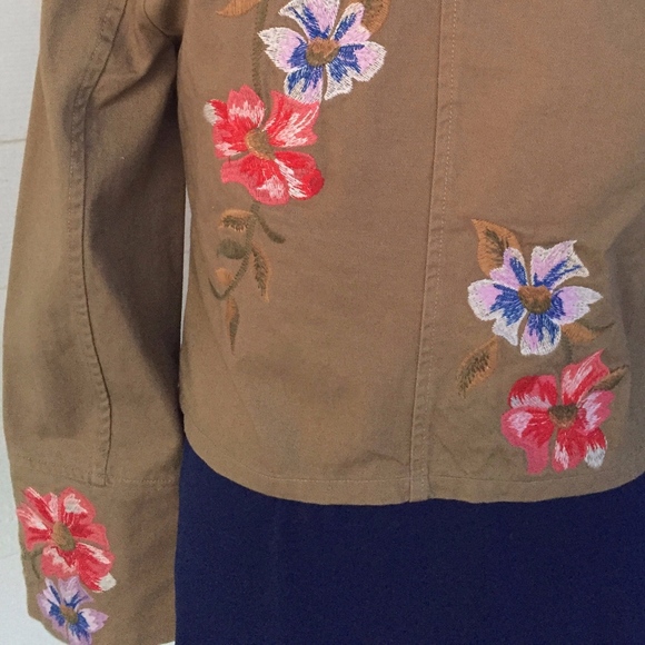 Jealous Tomato Khaki Moto Jacket With Floral Embroidery Large - Picture 6 of 6